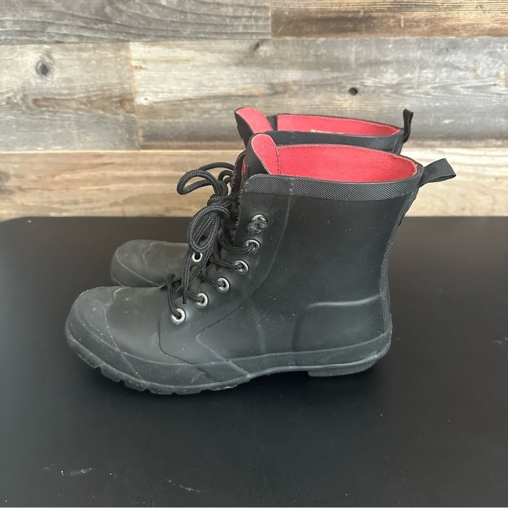 Ralph Lauren Mikenna-Bo-Rai Black Rubber Lace Up Ankle Rain Boots Womens Size 8B